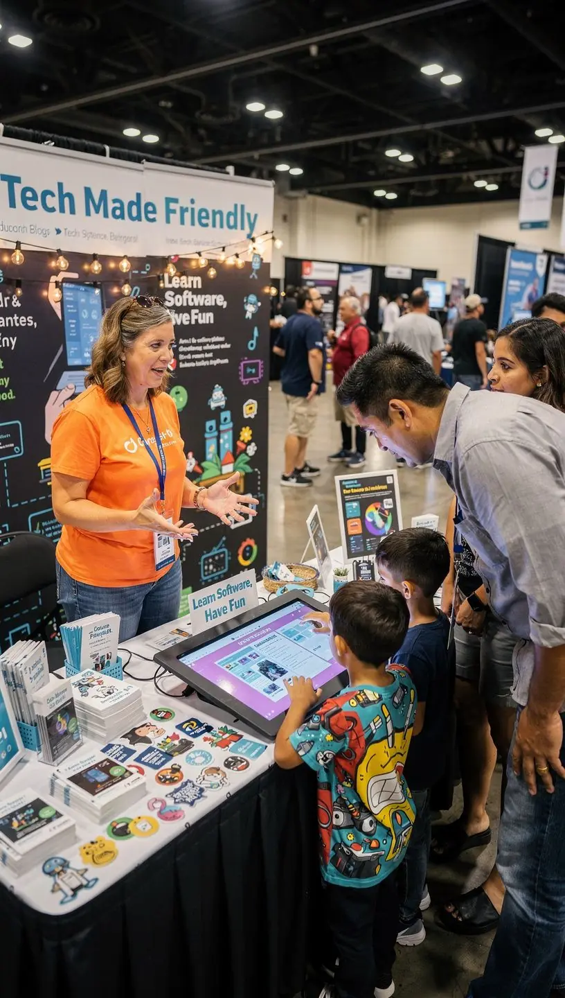Person using a laptop with simplified software interface on screen, demonstrating ease of use for non-technical users.