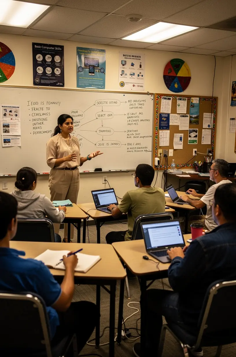 Close-up of hands navigating a tablet displaying step-by-step tech tutorial for everyday software tasks.